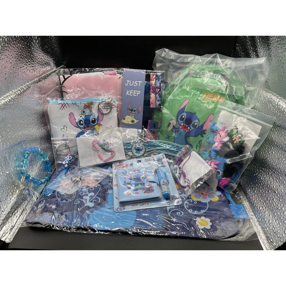 Disney Stitch Gift Set. Bracelets, Ring, Pillowcase, Change Purse, Bookmark, 12